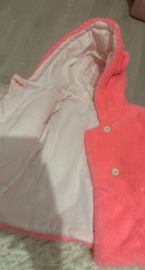 Kız Çocuk Pembe Kürklü Kapüşonlu Mont - Görsel 2