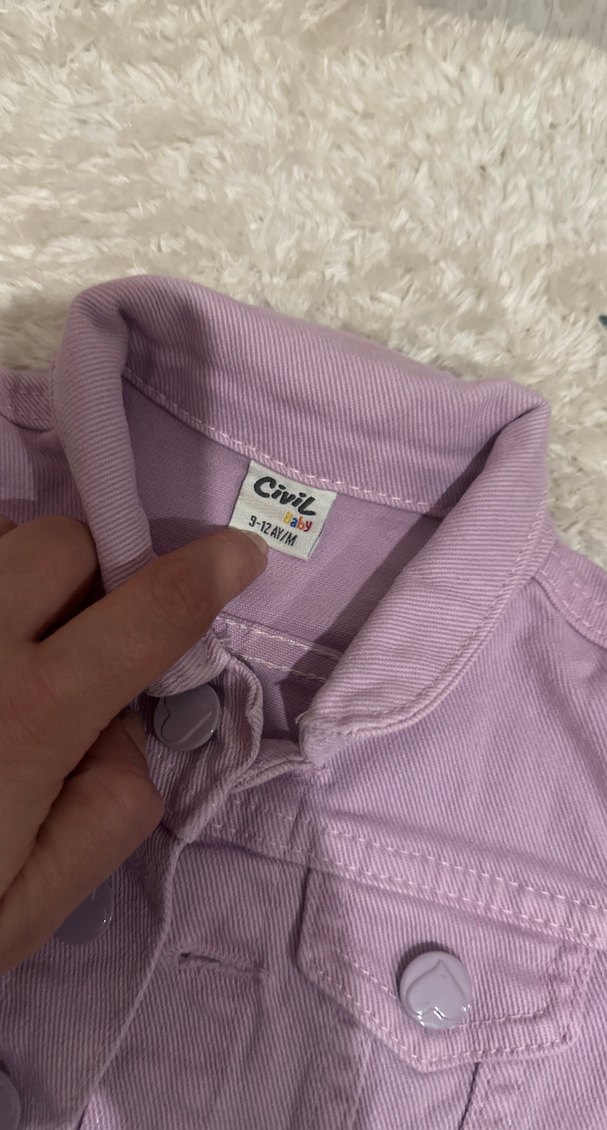 Düğmeli Mor Kız Kot Ceket - Görsel 2