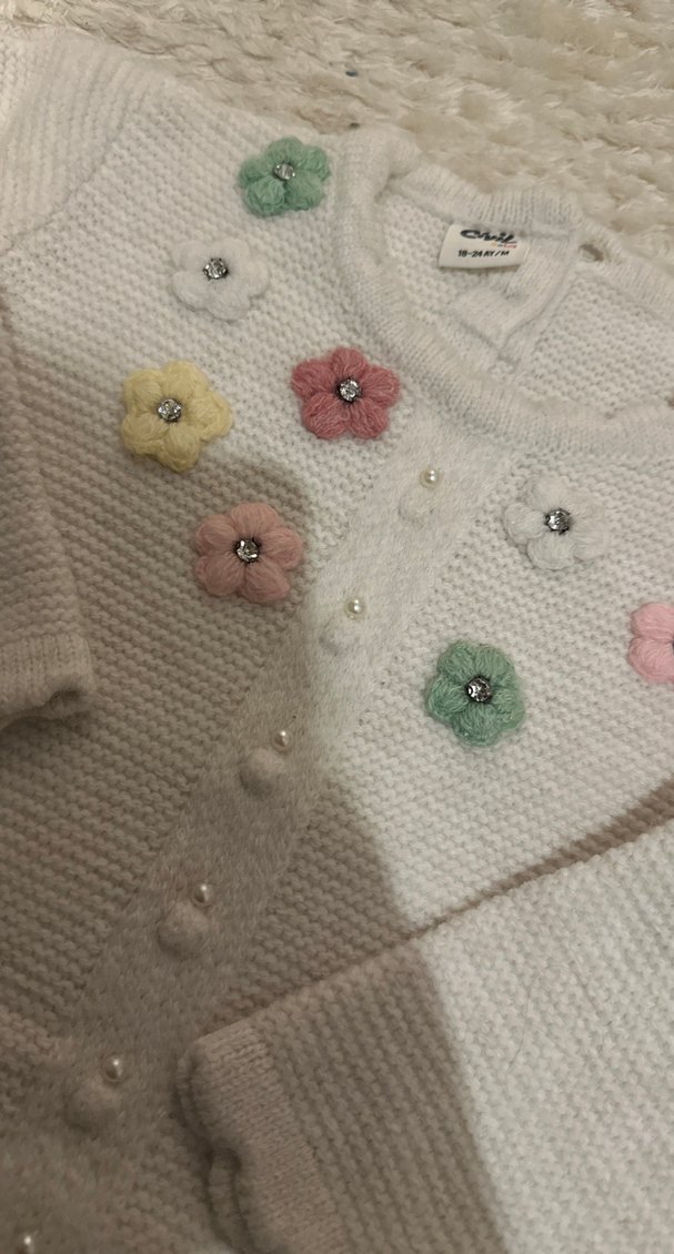 Nakışlı Beyaz Kız Triko Hırka - Görsel 2