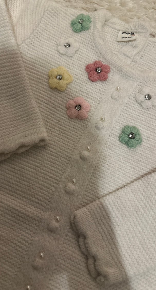 Nakışlı Beyaz Kız Triko Hırka - Görsel 3