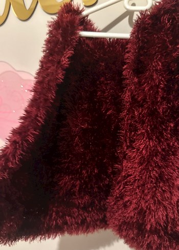 Bordo Kadın Suni Kürk Uzun Kollu Hırka el örgüsü - Görsel 3