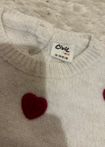 Kız Çocuk Beyaz Nakışlı Örme Kazak - Görsel 2