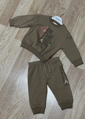 Kahverengi Baskılı Bebek Erkek Takımı