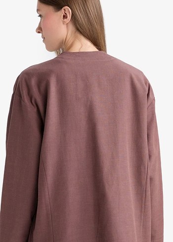 Bej Kadın Midi Kimono V Yakalı - Görsel 3