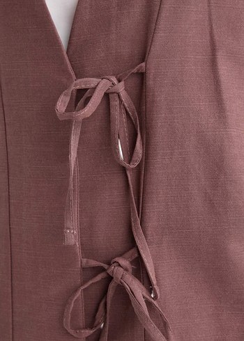 Bej Kadın Midi Kimono V Yakalı - Görsel 4