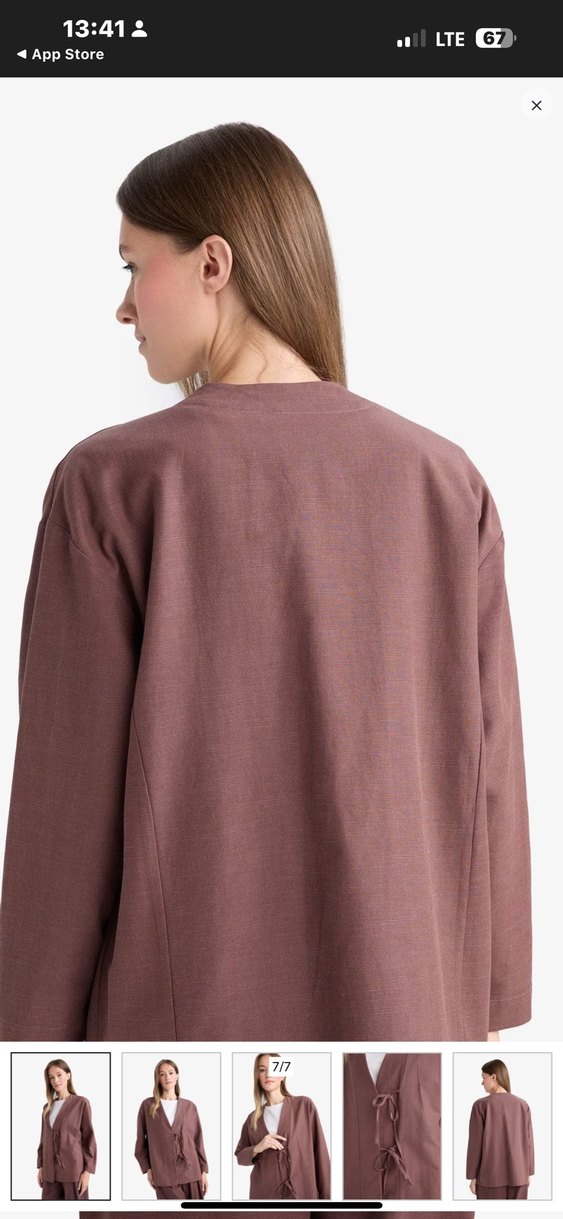 Bej Kadın Midi Kimono V Yakalı - Görsel 3