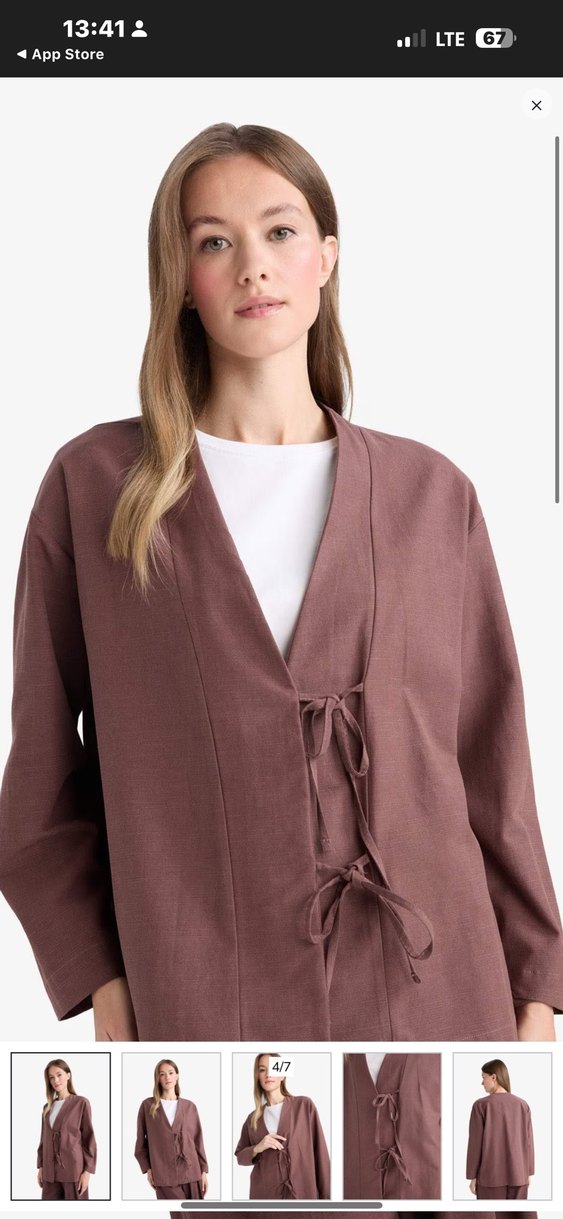 Bej Kadın Midi Kimono V Yakalı - Görsel 2