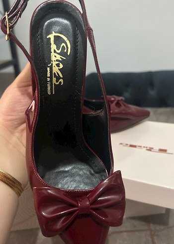 Bordo Fiyonklu Kadın Topuklu Ayakkabı - Görsel 6