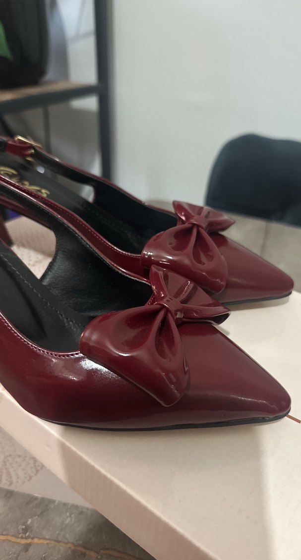Bordo Fiyonklu Kadın Topuklu Ayakkabı - Görsel 2