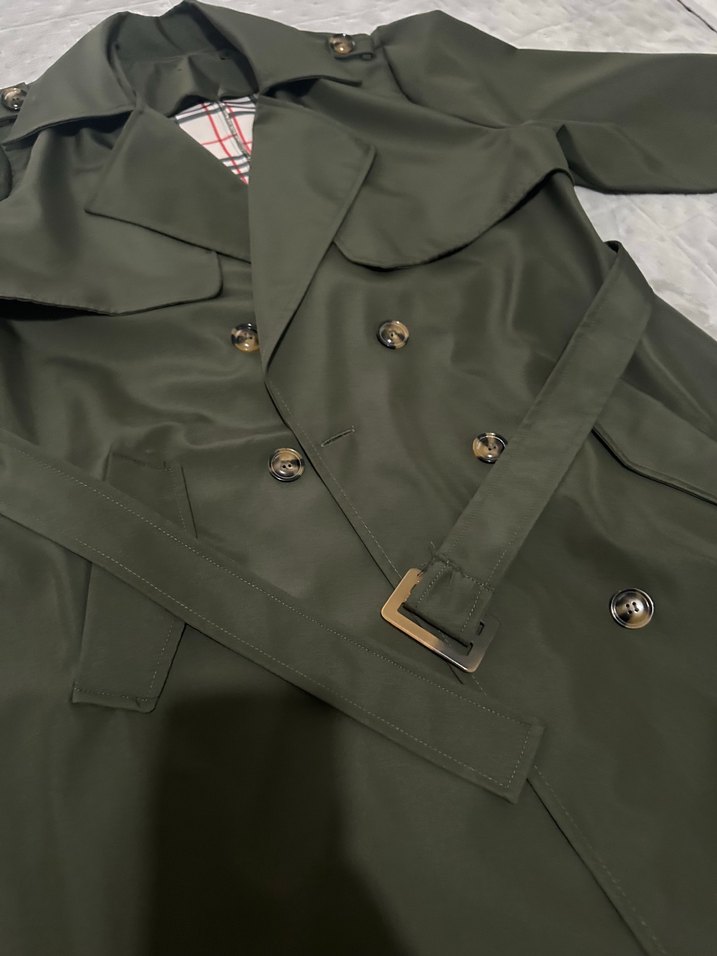 Kemerli Uzun Kadın Trençkot - Koyu Haki - Görsel 4