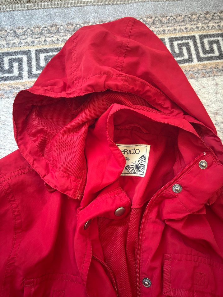 Kadın Kırmızı Fermuarlı Midi Ceket - Görsel 2