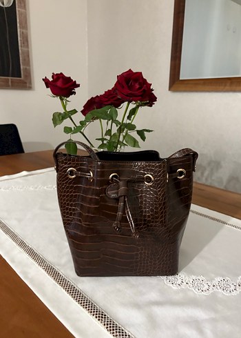 Kahverengi Deri Yılan Desenli Kadın Çanta - Görsel 4