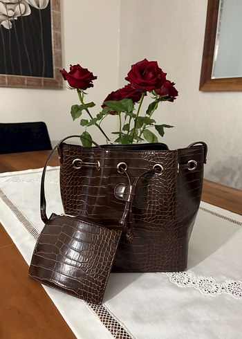 Kahverengi Deri Yılan Desenli Kadın Çanta - Görsel 9