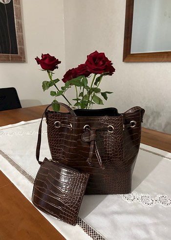 Kahverengi Deri Yılan Desenli Kadın Çanta - Görsel 8