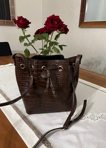 Kahverengi Deri Yılan Desenli Kadın Çanta - Görsel 2