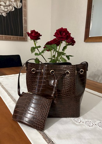 Kahverengi Deri Yılan Desenli Kadın Çanta - Görsel 5