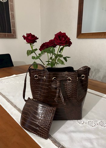 Kahverengi Deri Yılan Desenli Kadın Çanta - Görsel 7