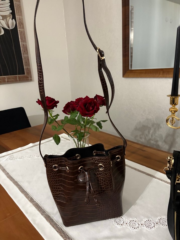 Kahverengi Deri Yılan Desenli Kadın Çanta - Görsel 3