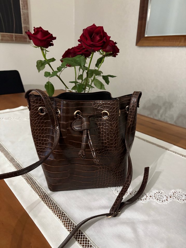 Kahverengi Deri Yılan Desenli Kadın Çanta - Görsel 2