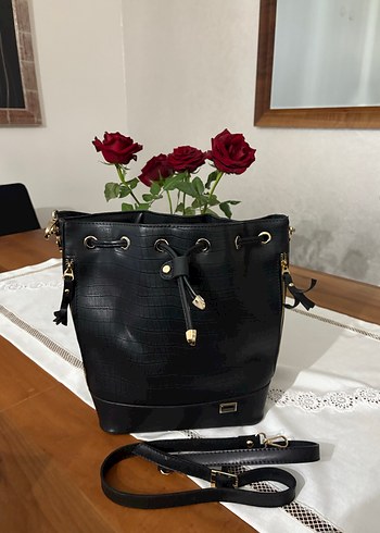 Krokodil Desenli Siyah Deri Kadın Çanta - Görsel 4