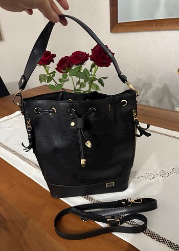 Krokodil Desenli Siyah Deri Kadın Çanta - Görsel 6