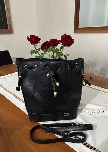 Krokodil Desenli Siyah Deri Kadın Çanta - Görsel 2