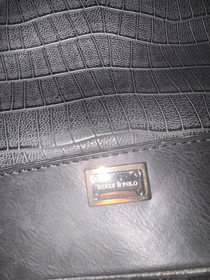 Krokodil Desenli Siyah Deri Kadın Çanta - Görsel 3