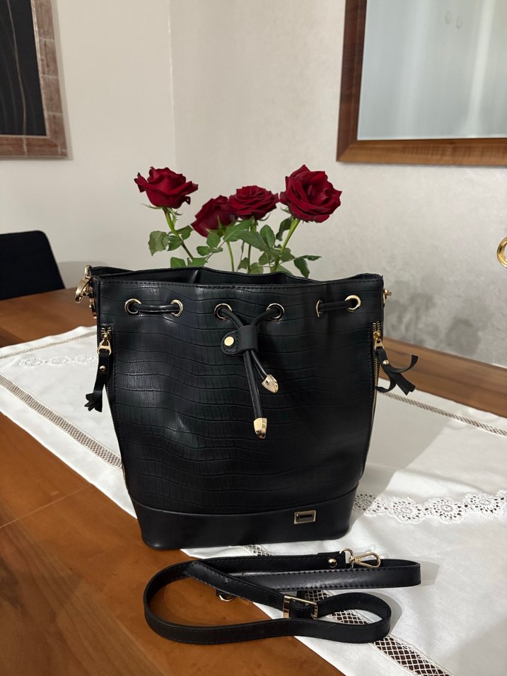 Krokodil Desenli Siyah Deri Kadın Çanta - Görsel 5