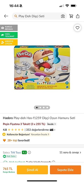  Beden play doh dişçi seti