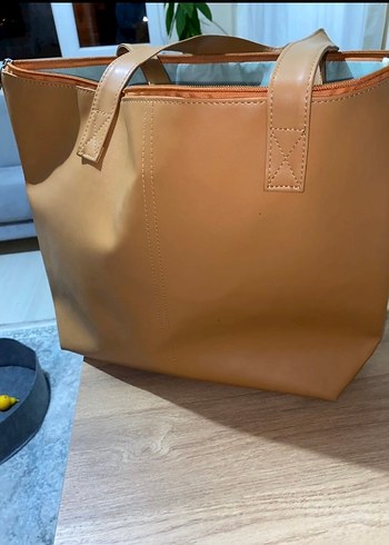 Bej Deri Kadın Çanta Fermuarlı - Görsel 5