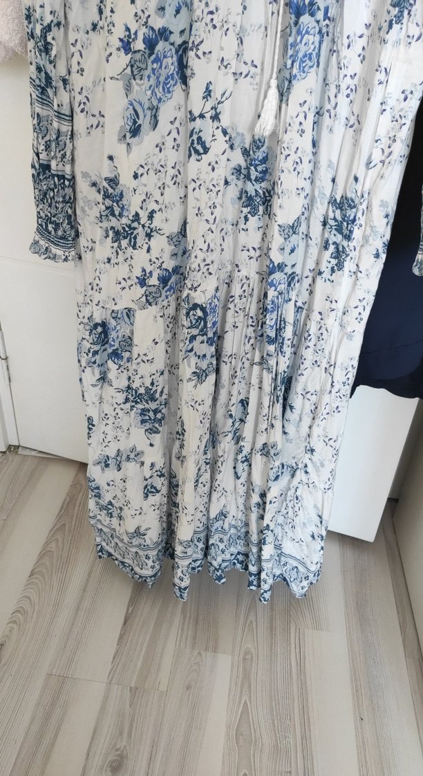 Bohem Uzun Kollu Pamuklu V Yaka Elbise - Görsel 2