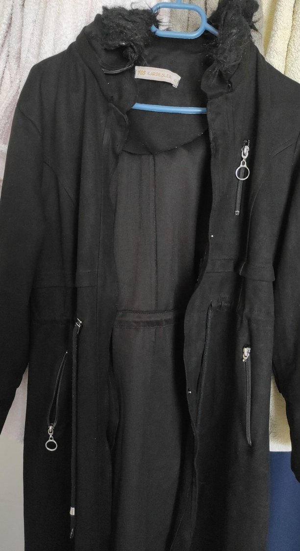 Fermuarlı Siyah Uzun Kadın Kaban - Görsel 2