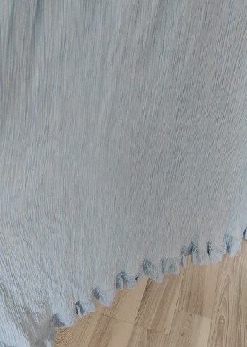 Mavi Uzun Kollu Bohem Keten Elbise - Görsel 4