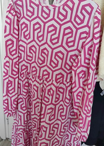 Pembe Desenli Uzun Kadın Elbise - Görsel 2