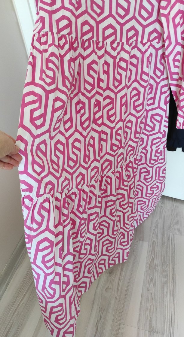 Pembe Desenli Uzun Kadın Elbise - Görsel 4