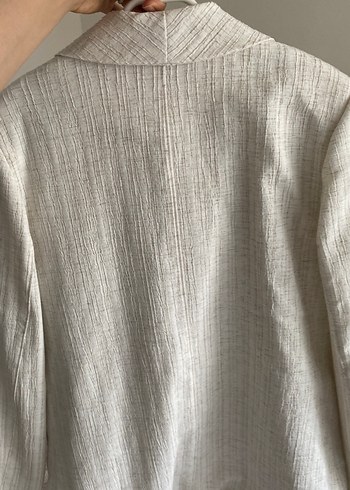 Kadın Keten Düğmeli Beyaz Blazer Ceket takım - Görsel 8