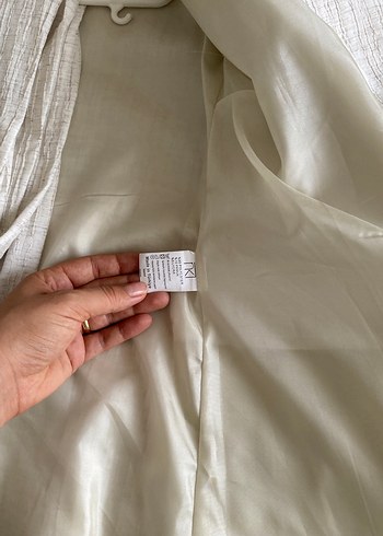 Kadın Keten Düğmeli Beyaz Blazer Ceket takım - Görsel 6