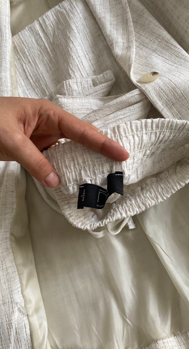 Kadın Keten Düğmeli Beyaz Blazer Ceket takım - Görsel 4