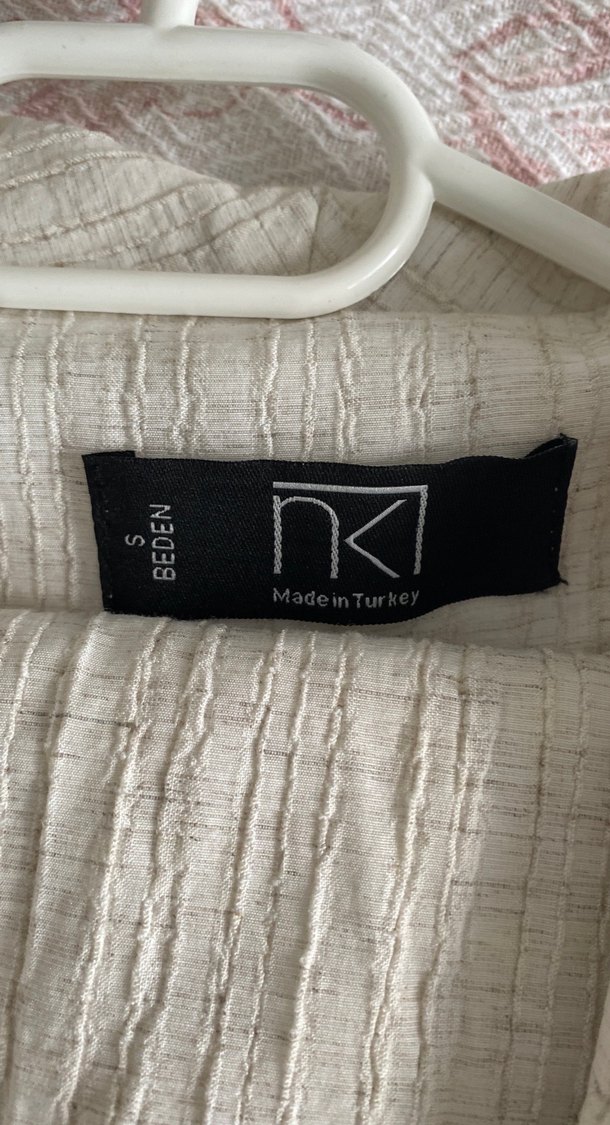 Kadın Keten Düğmeli Beyaz Blazer Ceket takım - Görsel 3