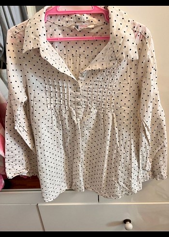 Kızlar için Pembe Uzun Kollu Pamuklu Gömlek - Görsel 4