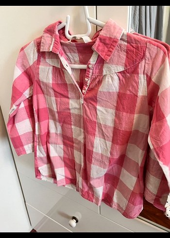 Kızlar için Pembe Uzun Kollu Pamuklu Gömlek - Görsel 3