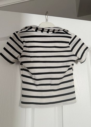 V Yaka Zebra Desenli Kısa Kollu Kadın Tişört/Crop - Görsel 3