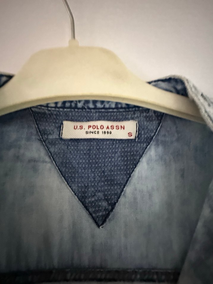 Gri Mavi Batik Desenli Uzun Kollu Denim Gömlek - Görsel 2