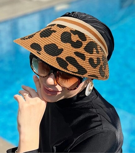 Taba leopar hasır şapka