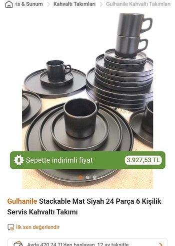Gulhanile Mat Siyah 24 Parça 6 Kişilik Kahvaltı Takımı