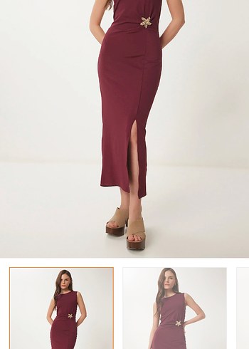 40 Beden Bordo Bohem Halter Yaka Uzun Elbise