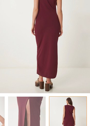 Bordo Bohem Halter Yaka Uzun Elbise