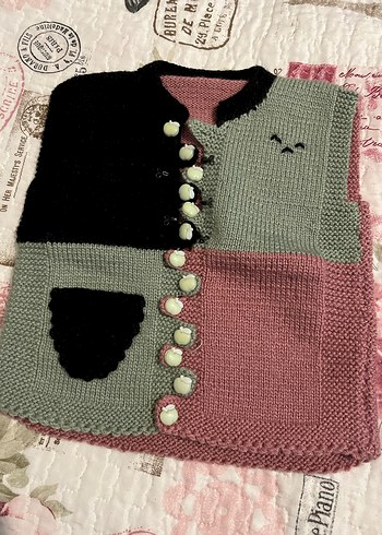 Kız Çocuk Gri Bohem Örgü Yelek - Görsel 2