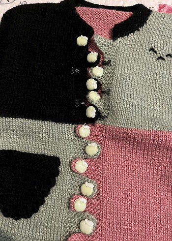 Kız Çocuk Gri Bohem Örgü Yelek - Görsel 3