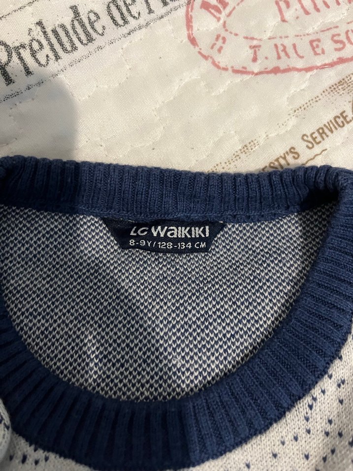 Mavi beyaz Renkli Örgü Erkek çocuk Kazak - Görsel 4